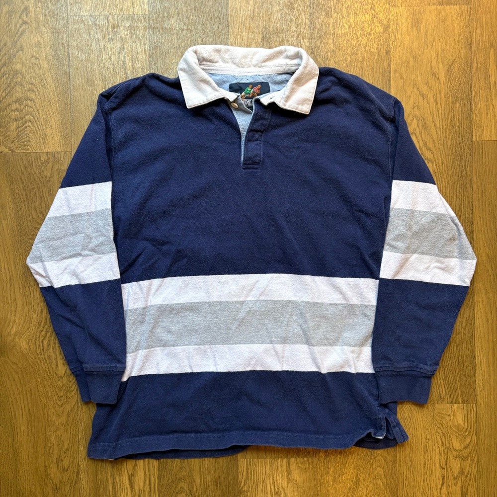 Vintage 1990's Lands End Boys Preppy Colorblock Striped Cotton Rugby Polo Shirt